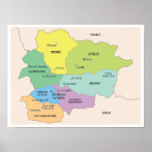 Detailed Map of Andorra Regions ポスター (正面)