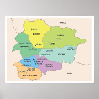 Detailed Map of Andorra Regions ポスター