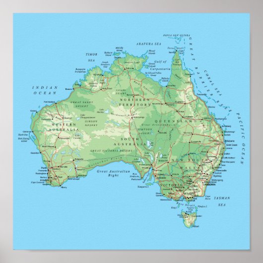 Detailed Map of Australia Poster ポスター (正面)