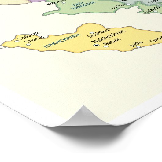 Detailed Map of Azerbaijan Regions ポスター (角)