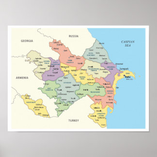 Detailed Map of Azerbaijan Regions ポスター