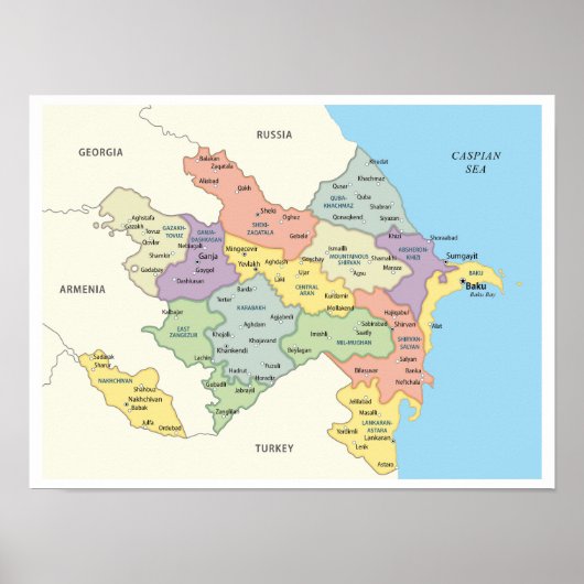 Detailed Map of Azerbaijan Regions ポスター (正面)