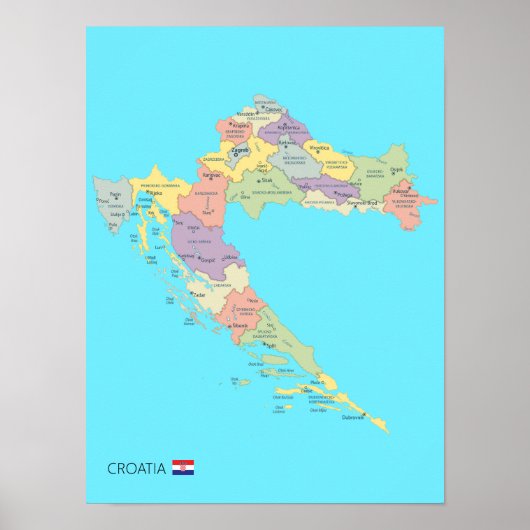 Detailed Map of Croatia Regions ポスター (正面)