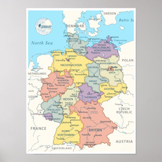 Detailed Map of Germany ポスター (正面)