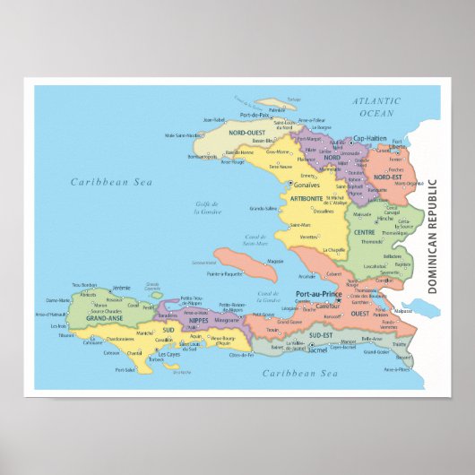 Detailed Map of Haiti Regions ポスター (正面)