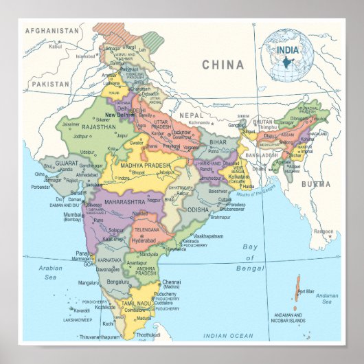 Detailed Map of India ポスター (正面)