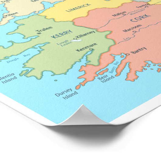 Detailed Map of Ireland ポスター (角)
