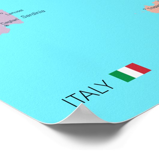 Detailed Map of Italy Regions ポスター (角)