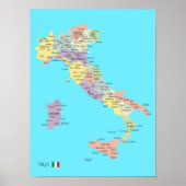 Detailed Map of Italy Regions ポスター (正面)