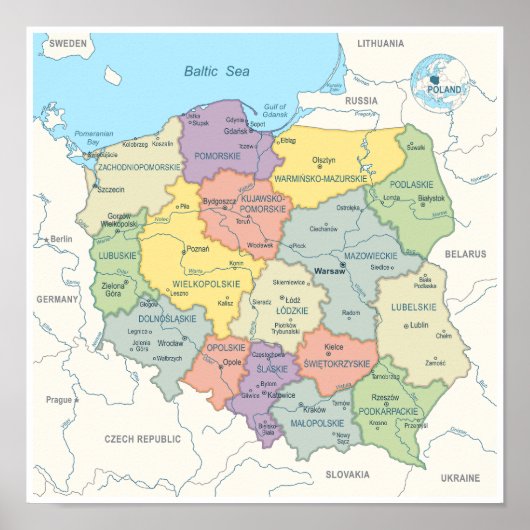 Detailed Map of Poland ポスター (正面)