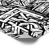Detailed Urban Coloring Page: Graffiti Glyph Grid ポスター (角)