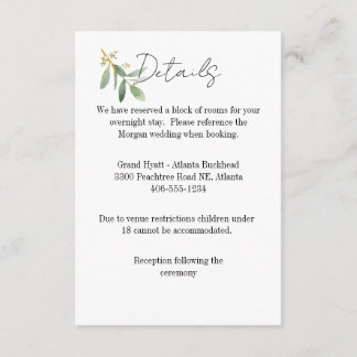 Details Card for any wedding Watercolor leaf 出欠カード