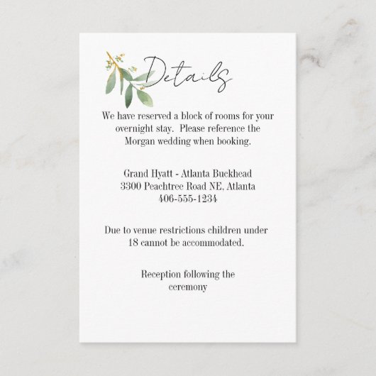 Details Card for any wedding Watercolor leaf 出欠カード (正面)