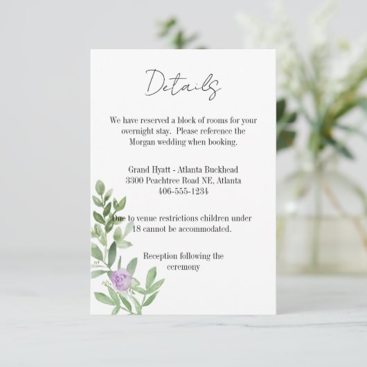 Details Card Wedding lavender purple 出欠カード (スタンド正面)