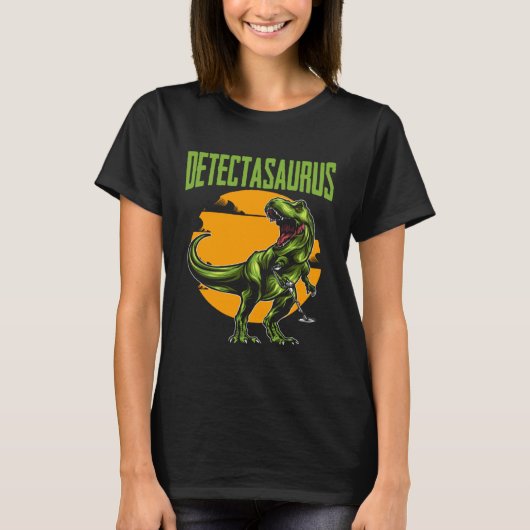 Detectasaurus Treasure Hunting Dinosaur Trex Metal Tシャツ (正面)