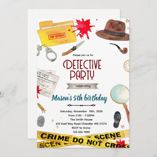 Detective birthday Party Invitation  招待状 (正面/裏面)