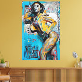 'Determined'抽象芸術ウィメンシルエットウォールアート キャンバスプリント (インサイチュ (リビング))