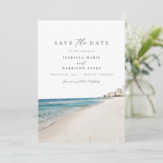 DETINフロリダの水の色のビーチ日付を保存 招待状 (スタンド正面)