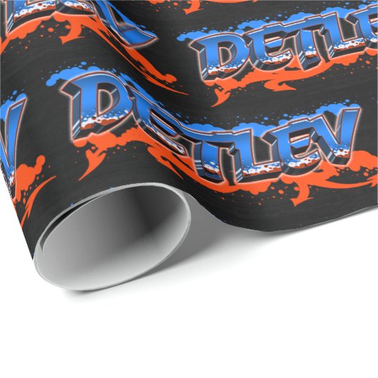 Detlev Vorname Name Graffiti blue orange ラッピングペーパー (ロールコーナー)