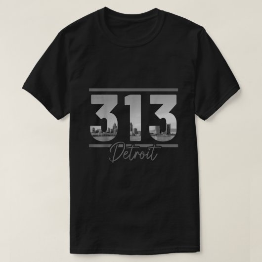 Detroit 313 Area Code Skyline Michigan Vintage  Tシャツ (デザイン正面)
