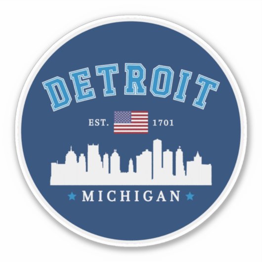 Detroit City Skyline Illustration – Motor City  シール (正面)