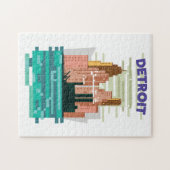 Detroit City skyline travel poster. ジグソーパズル (横)