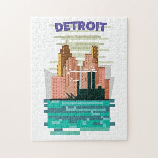 Detroit City skyline travel poster. ジグソーパズル (縦)