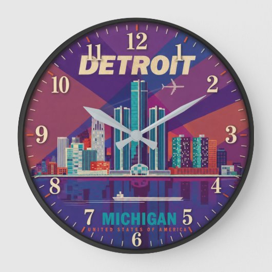 Detroit Michigan ラージ壁時計 (正面)