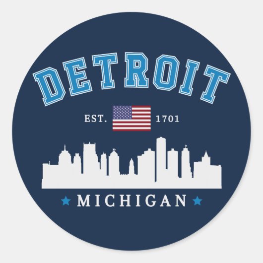 Detroit Michigan Est. 1701 Travel ラウンドシール (正面)