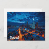 Detroit Michigan Skyline City Art ポストカード (正面/裏面)