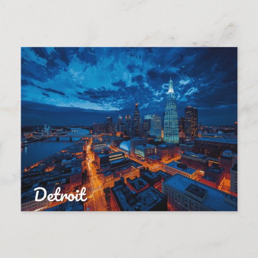 Detroit Michigan Skyline City Art ポストカード (正面)