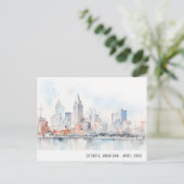 Detroit Michigan Watercolor Landscape Travel シーズンポストカード (スタンド正面)