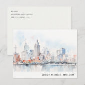 Detroit Michigan Watercolor Landscape Travel シーズンポストカード (正面/裏面)
