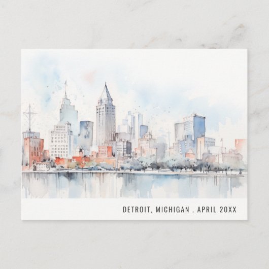 Detroit Michigan Watercolor Landscape Travel シーズンポストカード (正面)