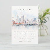 Detroit Michigan Watercolor Landscape Wedding サンキューカード (スタンド正面)