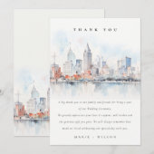 Detroit Michigan Watercolor Landscape Wedding サンキューカード (正面/裏面)