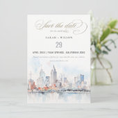 Detroit Michigan Watercolor Landscape Wedding セーブザデート (スタンド正面)