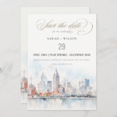 Detroit Michigan Watercolor Landscape Wedding セーブザデート (正面/裏面)