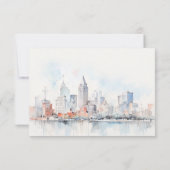 Detroit Michigan Watercolor Landscape Wedding 出欠カード (裏面)