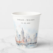 Detroit Michigan Watercolor Landscape Wedding 紙コップ (正面)