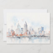 Detroit Michigan Watercolor Scape Rehearsal Dinner 招待状 (裏面)