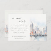 Detroit Michigan Watercolor Scape Wedding Details エンクロージャーカード (正面/裏面)