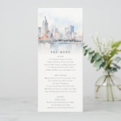 Detroit Michigan Watercolor Scape Wedding Menu 招待状 (スタンド正面)