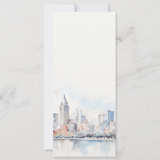 Detroit Michigan Watercolor Scape Wedding Menu 招待状 (裏面)