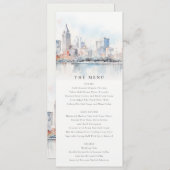 Detroit Michigan Watercolor Scape Wedding Menu 招待状 (正面/裏面)