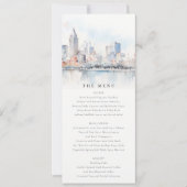 Detroit Michigan Watercolor Scape Wedding Menu 招待状 (正面)