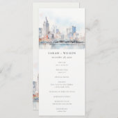 Detroit Michigan Watercolor Scape Wedding Program 招待状 (正面/裏面)