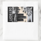 Detroit Skyline Black and White Woodcut Winter 長方形シール (バッグ)