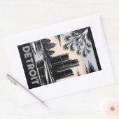 Detroit Skyline Black and White Woodcut Winter 長方形シール (封筒)