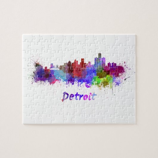 Detroit skyline in watercolor ジグソーパズル (横)
